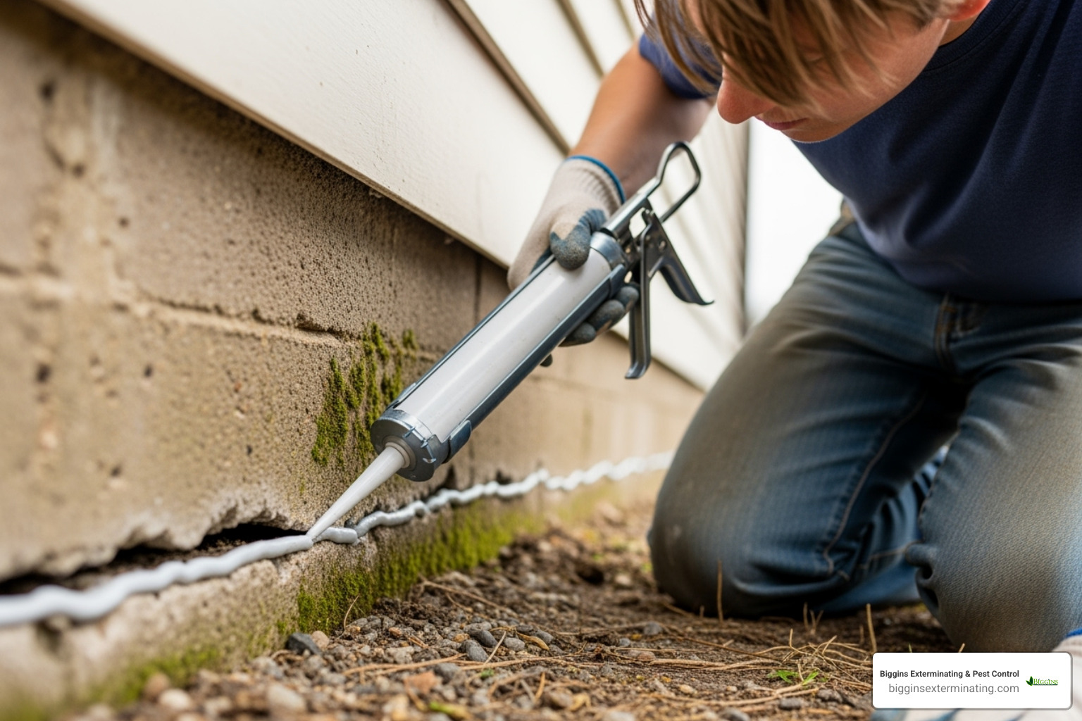 person sealing crack with caulk - how much does an exterminator cost for ants