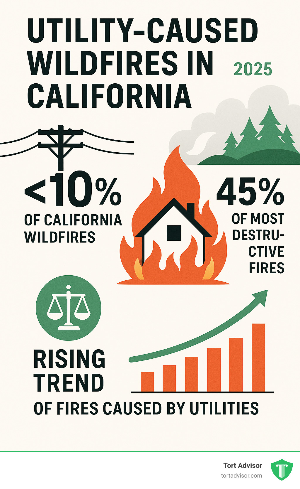 Detailed infographic explaining the rising trend of utility-caused wildfires in California - Californa Wildfire Lawsuit infographic 