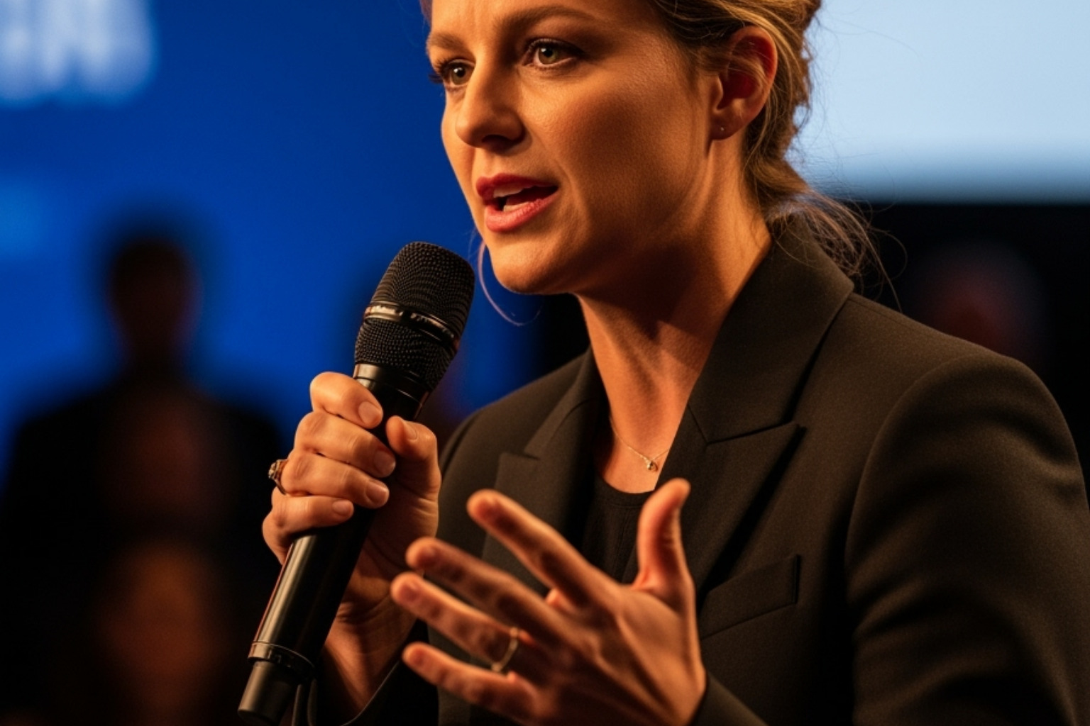 Melissa Benoist speaking at an event or a powerful portrait - melissa benoist