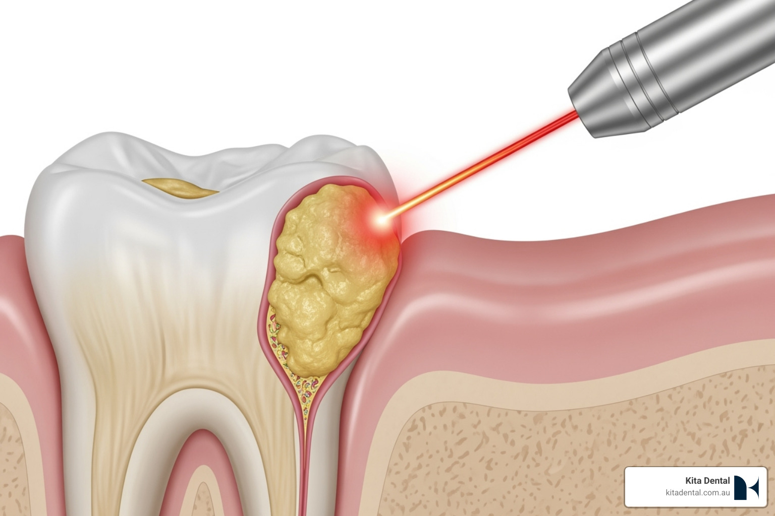 diagram showing a laser targeting plaque in a periodontal pocket - laser deep cleaning teeth near me diagram showing a laser targeting plaque in a periodontal pocket - laser deep cleaning teeth near me