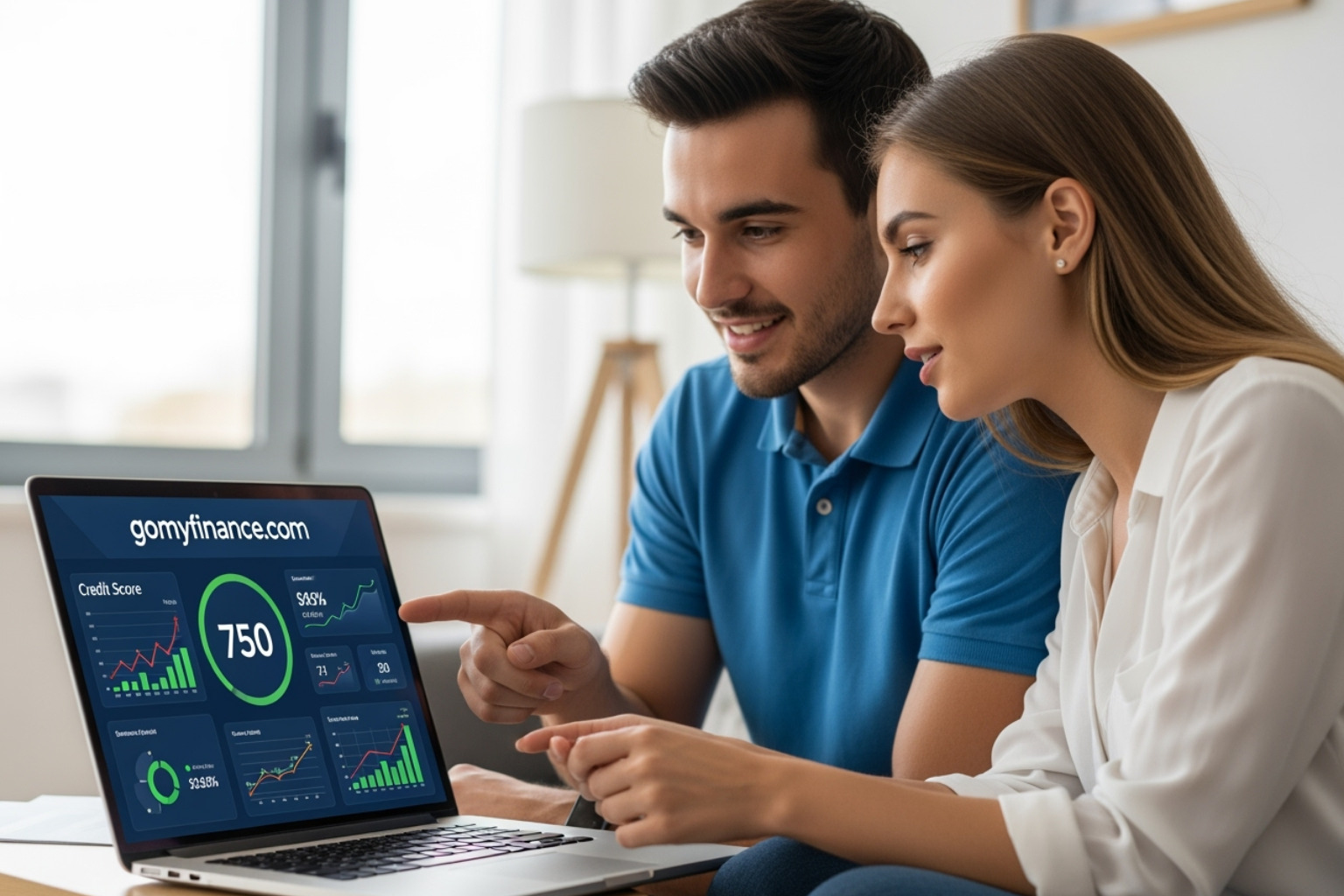 stylized and clean credit score dashboard on a tablet - gomyfinance.com credit score