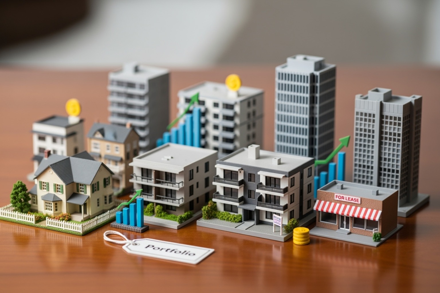 A chart showing portfolio diversification across different real estate assets, like residential, commercial, and REITs -  lessinvest.com real estate