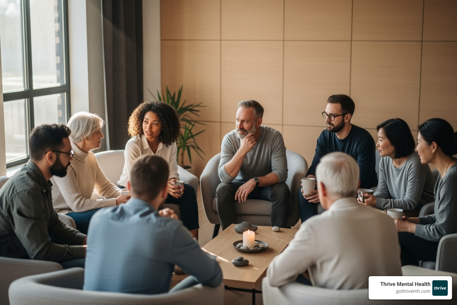 A diverse group of people in a supportive therapy setting - dialectical behavior therapy components