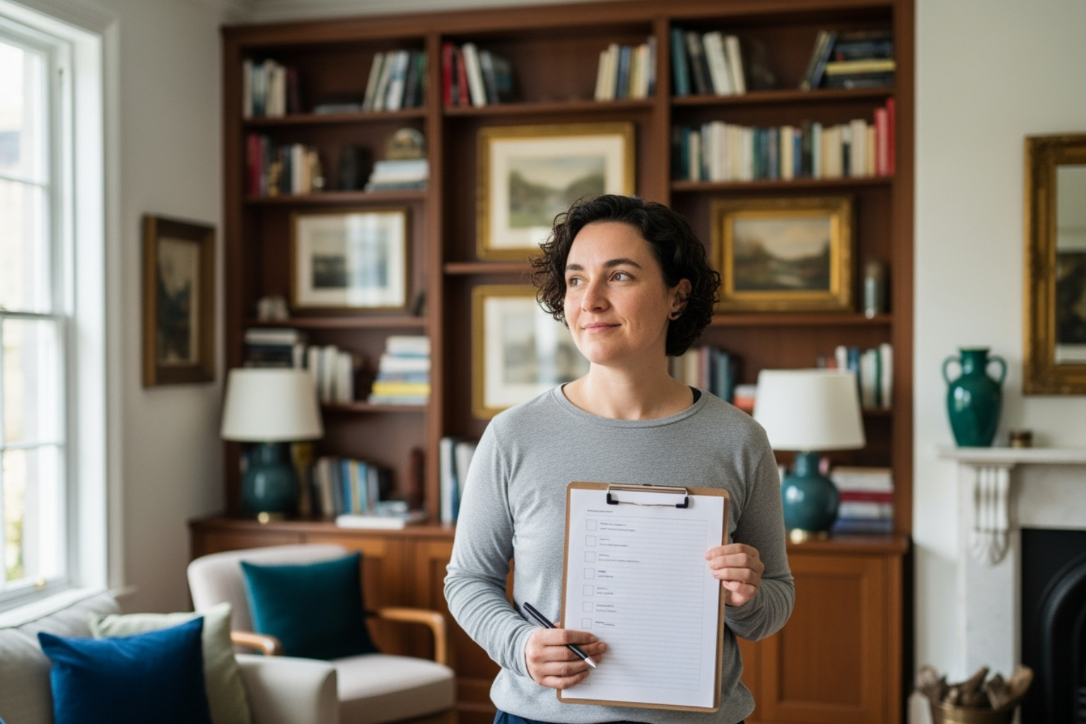 person looking at a checklist while viewing a property - homes near university