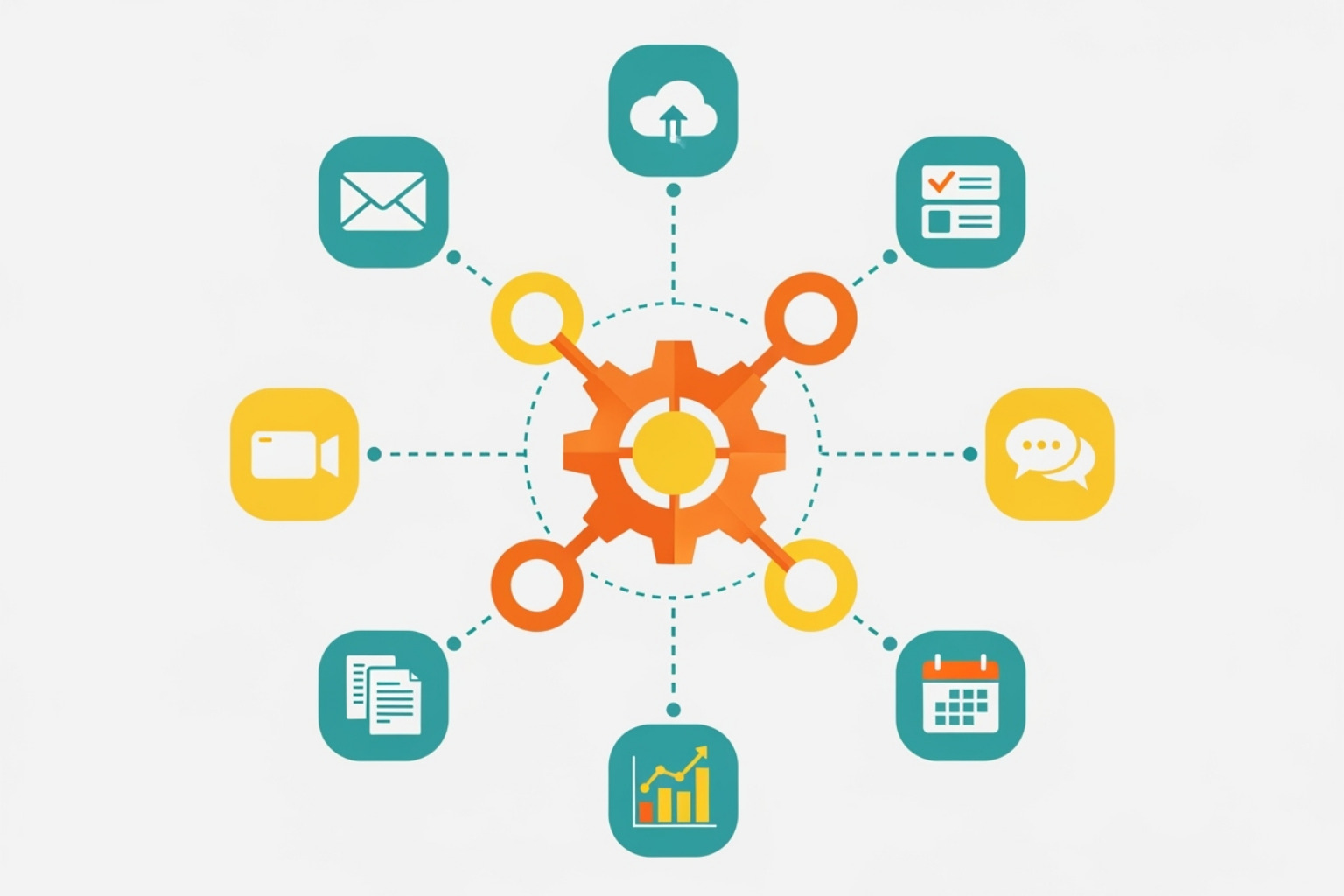 Interconnected app logos with the HubSpot logo at the center - hubspot system optimization