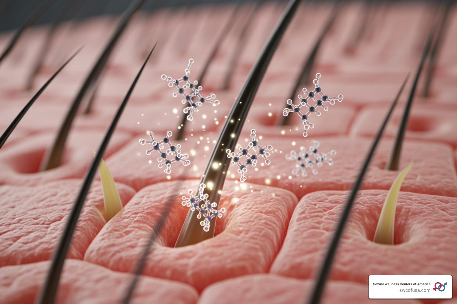 Illustration showing increased blood vessels nourishing a hair follicle - peptides for hair regrowth Illustration showing increased blood vessels nourishing a hair follicle - peptides for hair regrowth