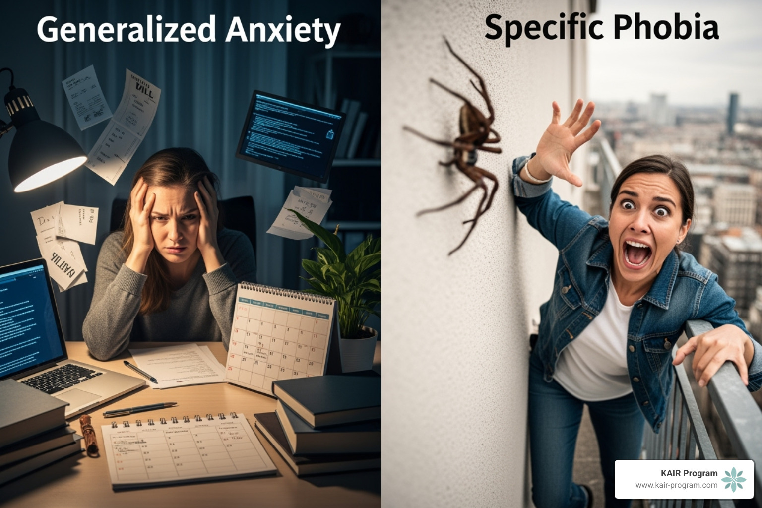 illustrating the difference between general worry and a specific phobia - therapy for anxiety disorders