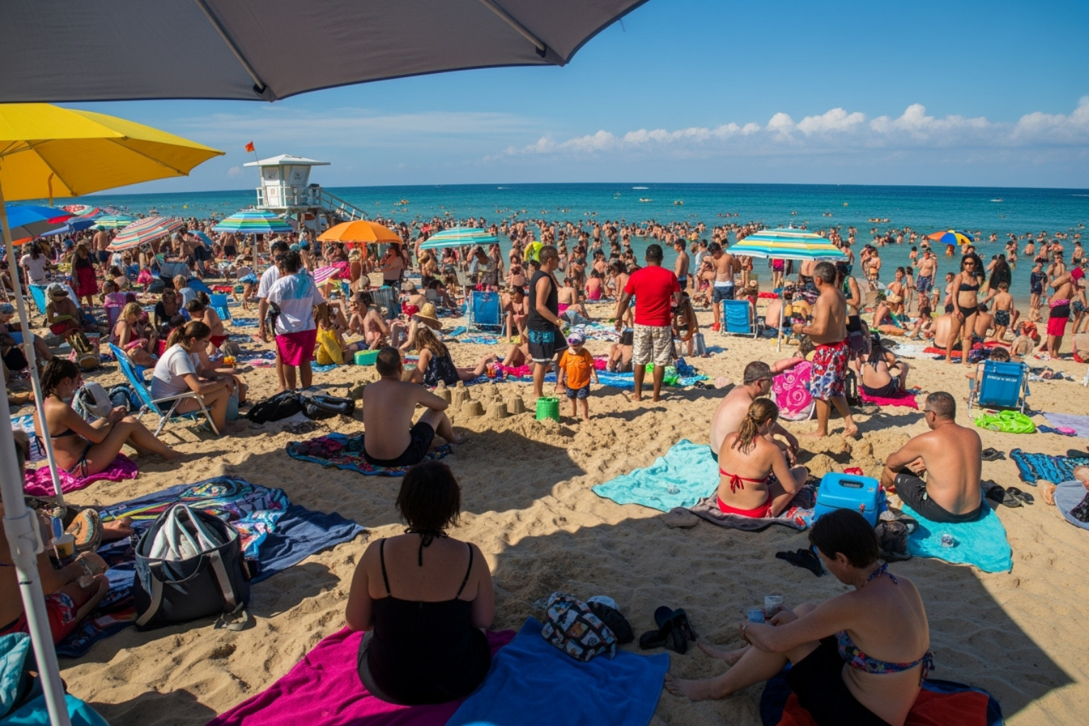 crowded beach during peak season - why are flights to cabo so expensive
