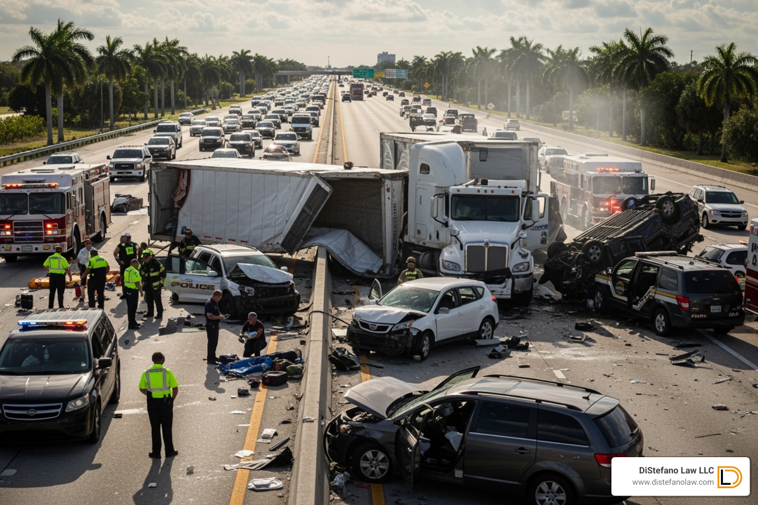 Multi-car accident on a busy South Florida road - Lauderhill personal injury lawyer