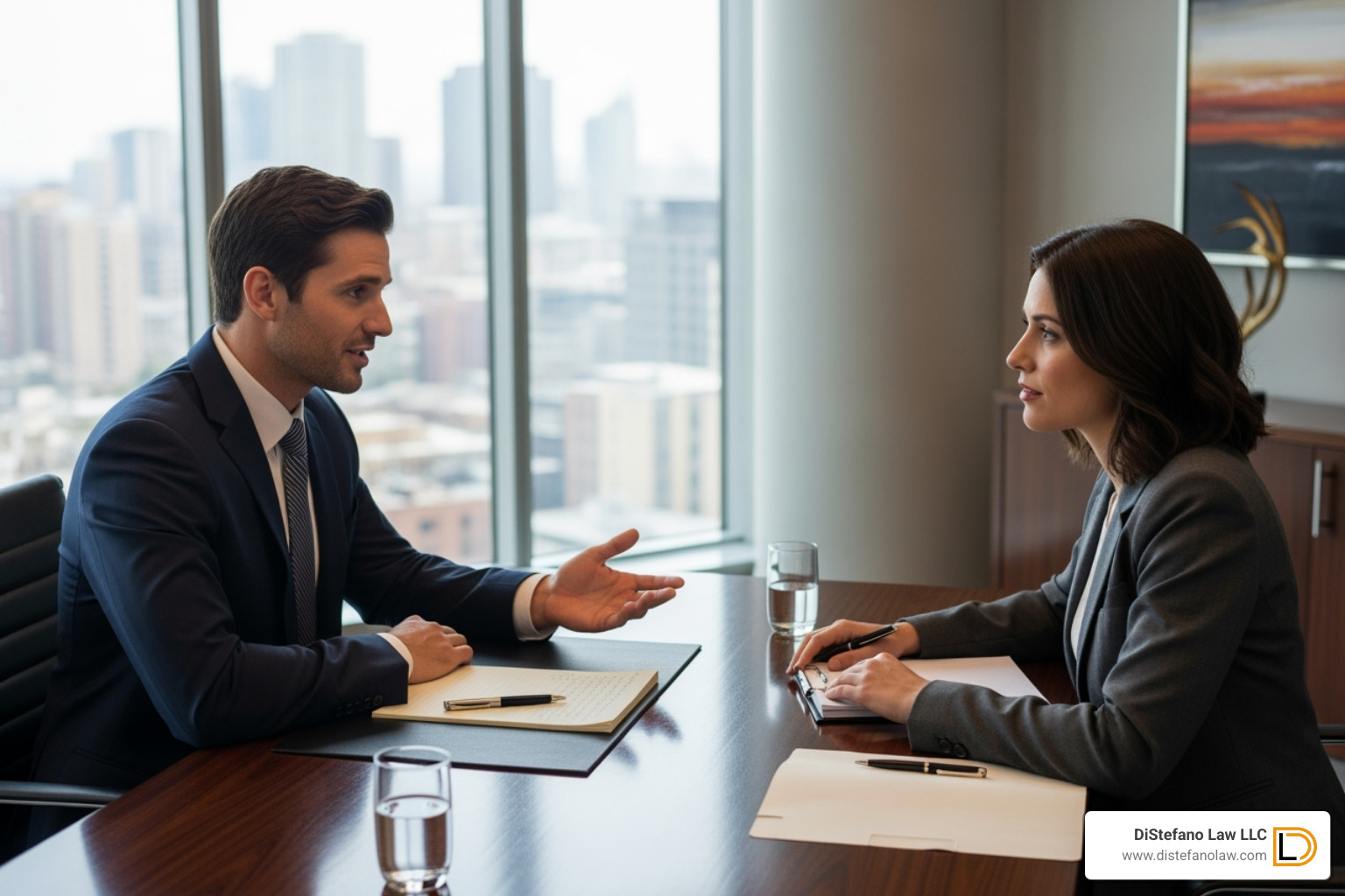 Lawyer confidently speaking with a client in an office setting - Lauderhill personal injury lawyer