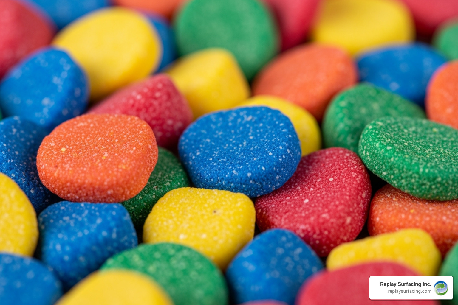 close-up of vibrant rubber chips - recycled rubber chips