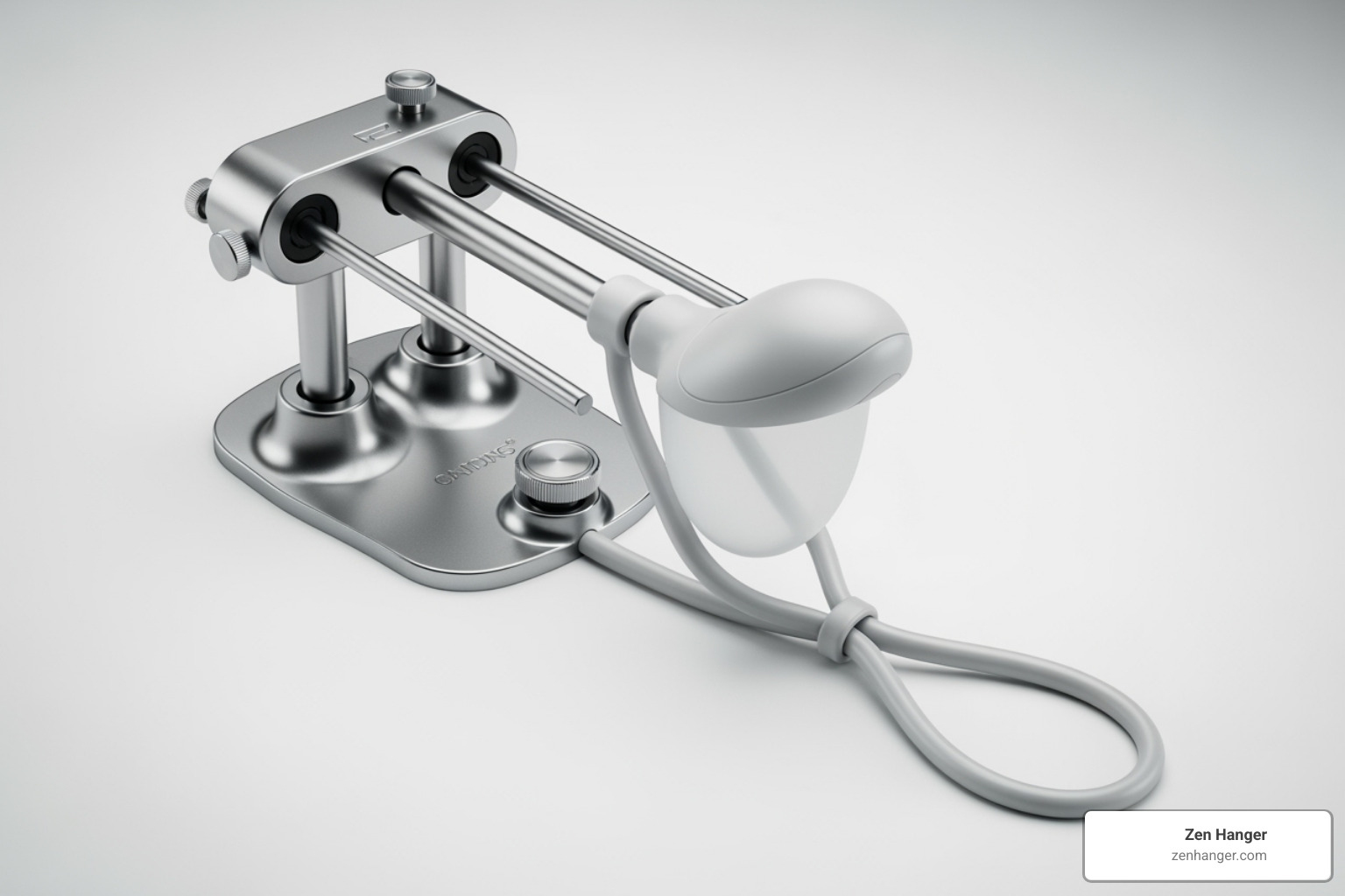 A discreet, clinical-looking penis hanger device against a neutral background - real way to increase your size at home