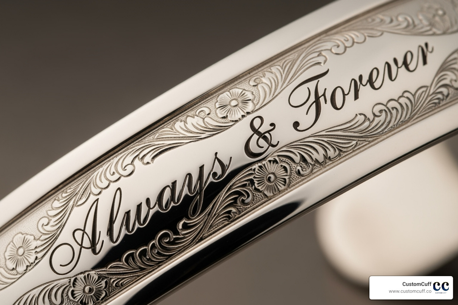 A close-up shot highlighting a clear, high-quality engraving on a cuff bracelet - engraved bracelet for mom A close-up shot highlighting a clear, high-quality engraving on a cuff bracelet - engraved bracelet for mom
