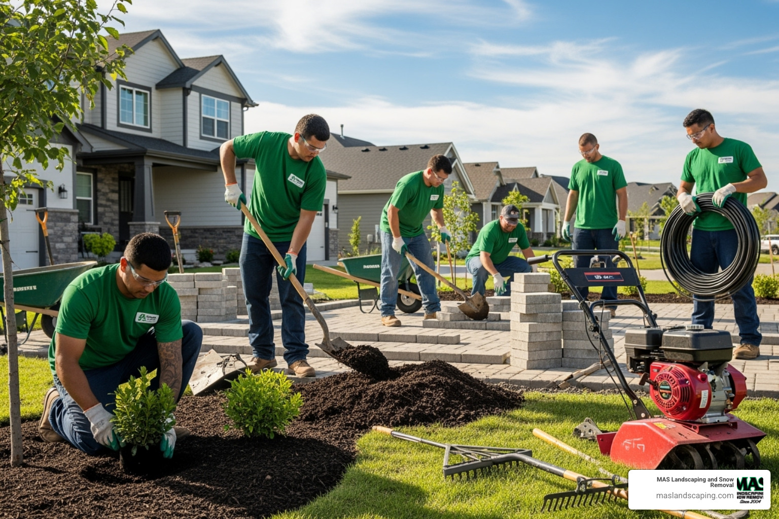 professional landscaping crew working on project - Landscaping Malden MA