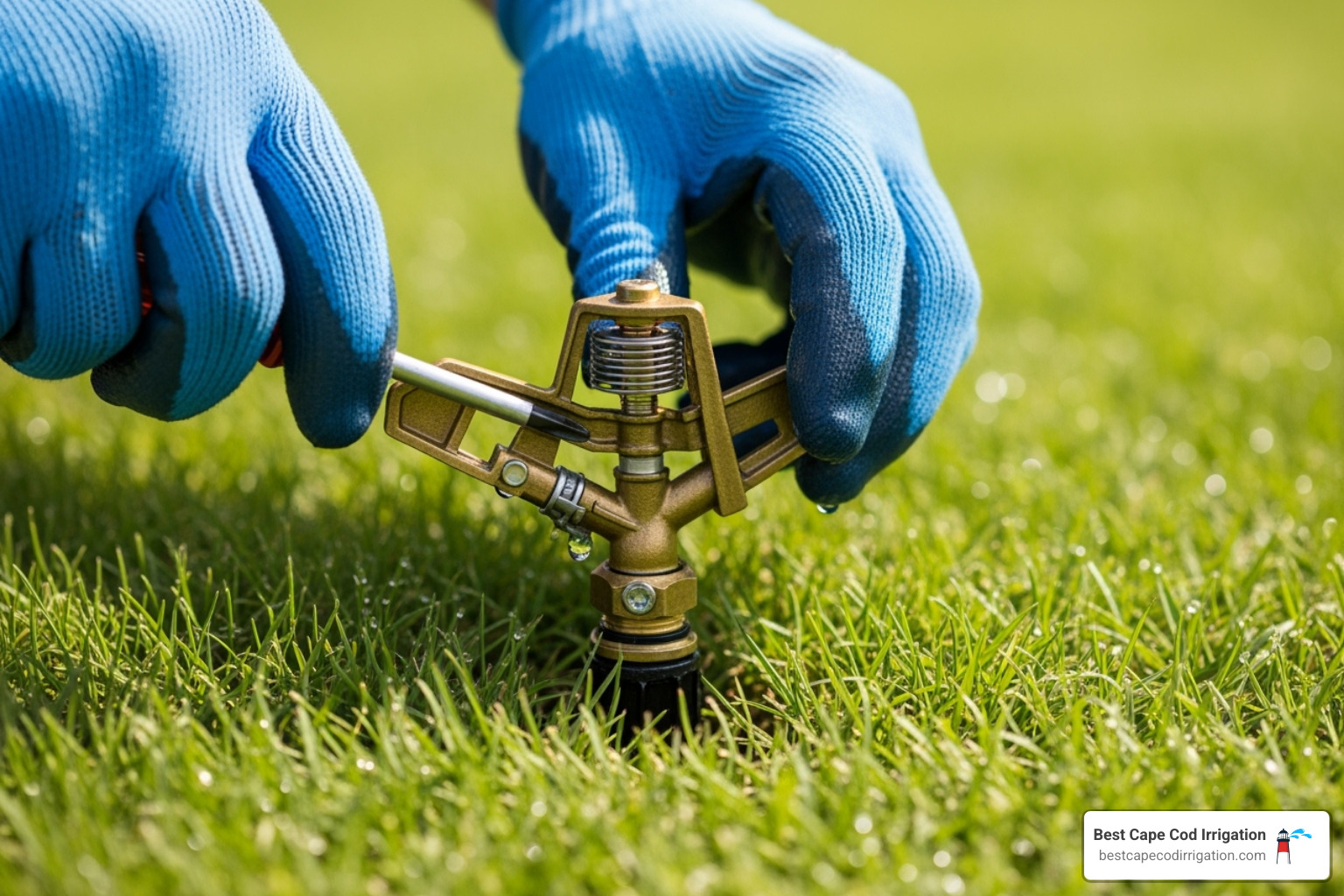Image of a technician adjusting a sprinkler head - professional sprinkler system