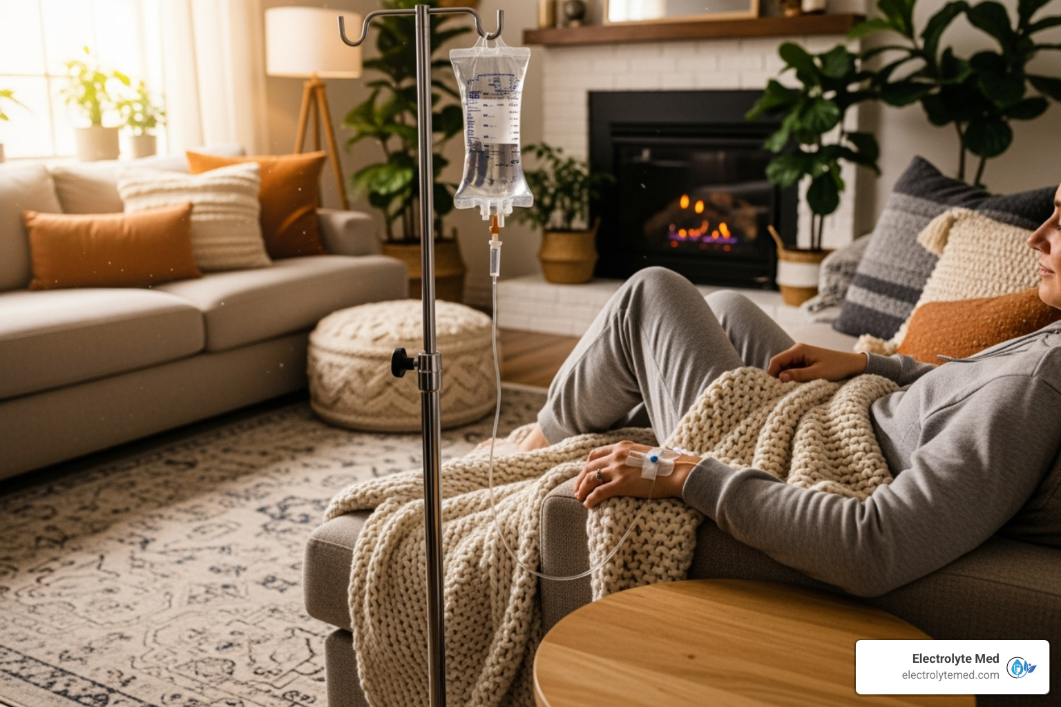 Comfortable in-home IV therapy session - IV drip for flu