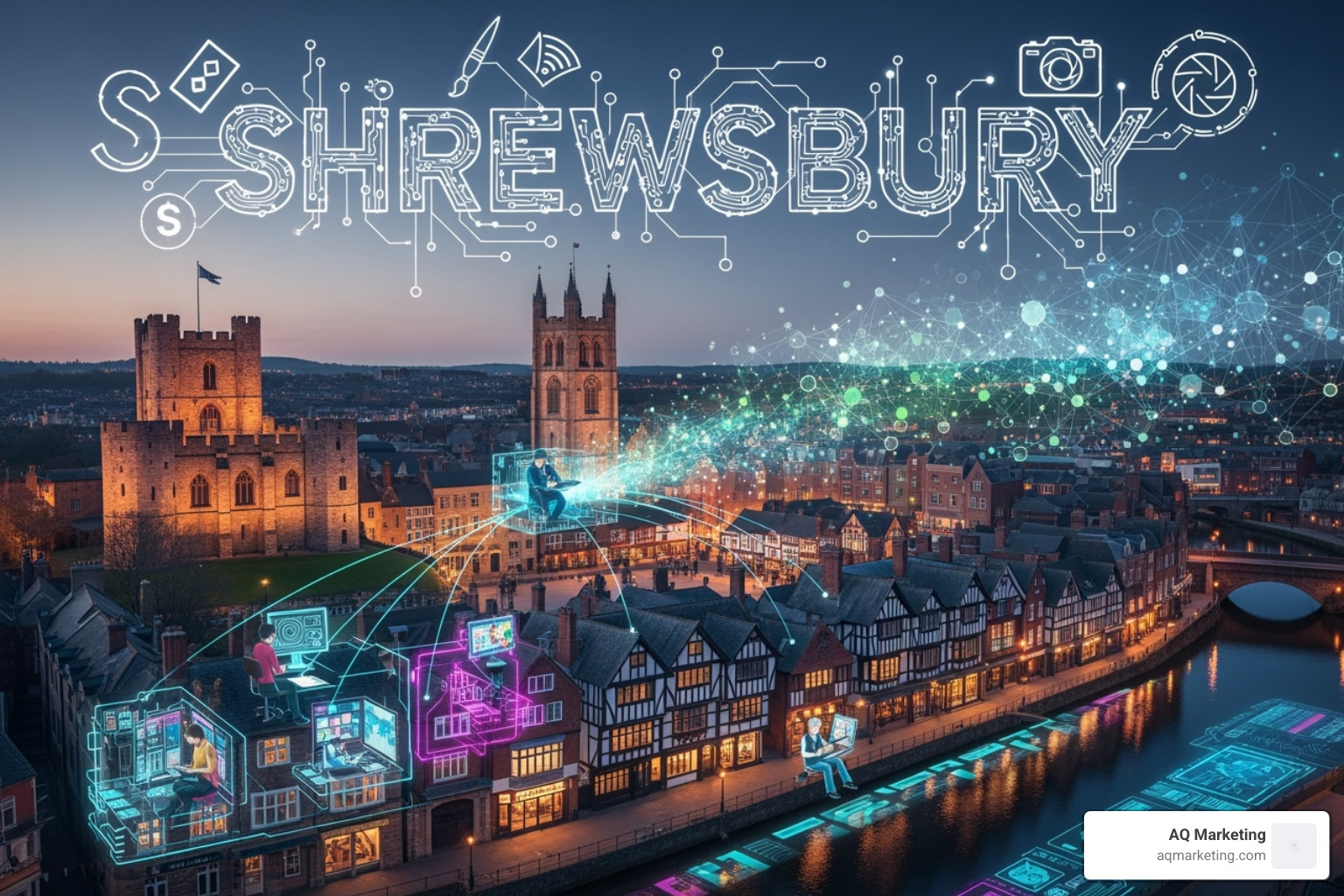 collage representing different digital services like web design, SEO, and video production - creative digital shrewsbury collage representing different digital services like web design, SEO, and video production - creative digital shrewsbury