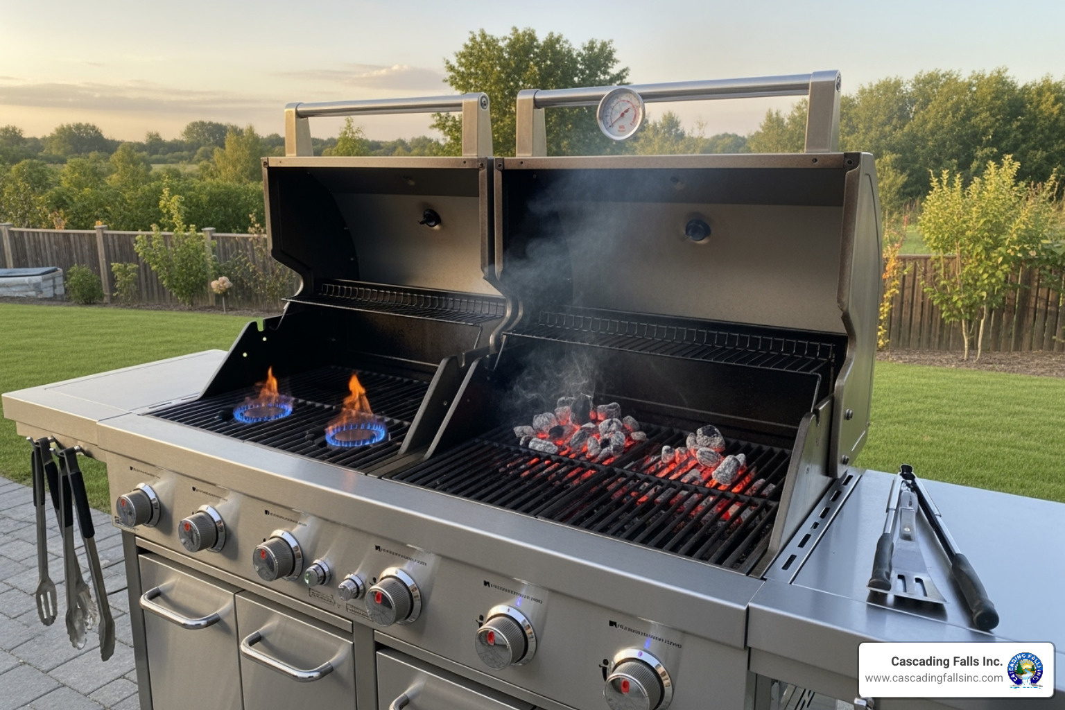 grill with distinct gas and charcoal sections - outdoor cooking station grill with distinct gas and charcoal sections - outdoor cooking station