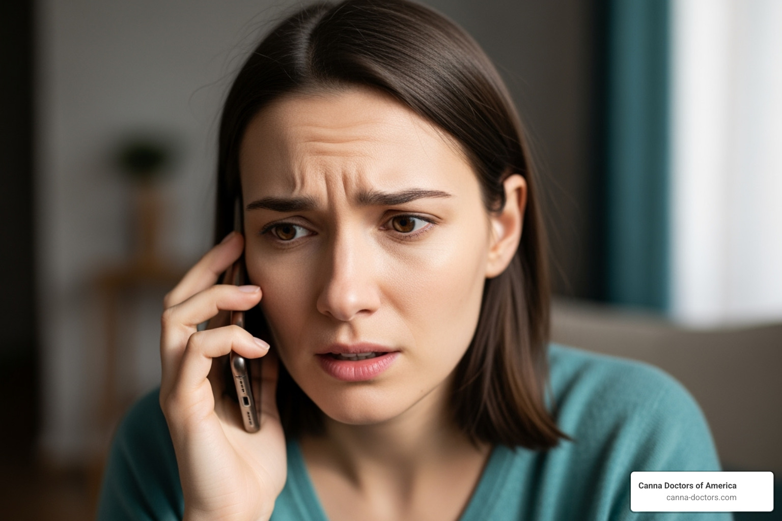 person concerned on phone with doctor - medical cannabis doctor recommendation
