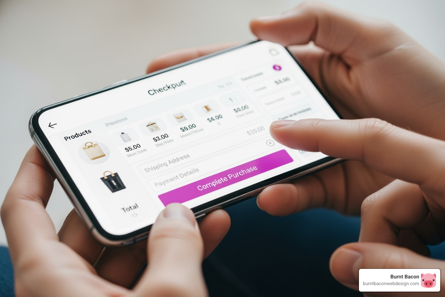 User interacting with a seamless mobile e-commerce checkout page - ecommerce website design utah User interacting with a seamless mobile e-commerce checkout page - ecommerce website design utah