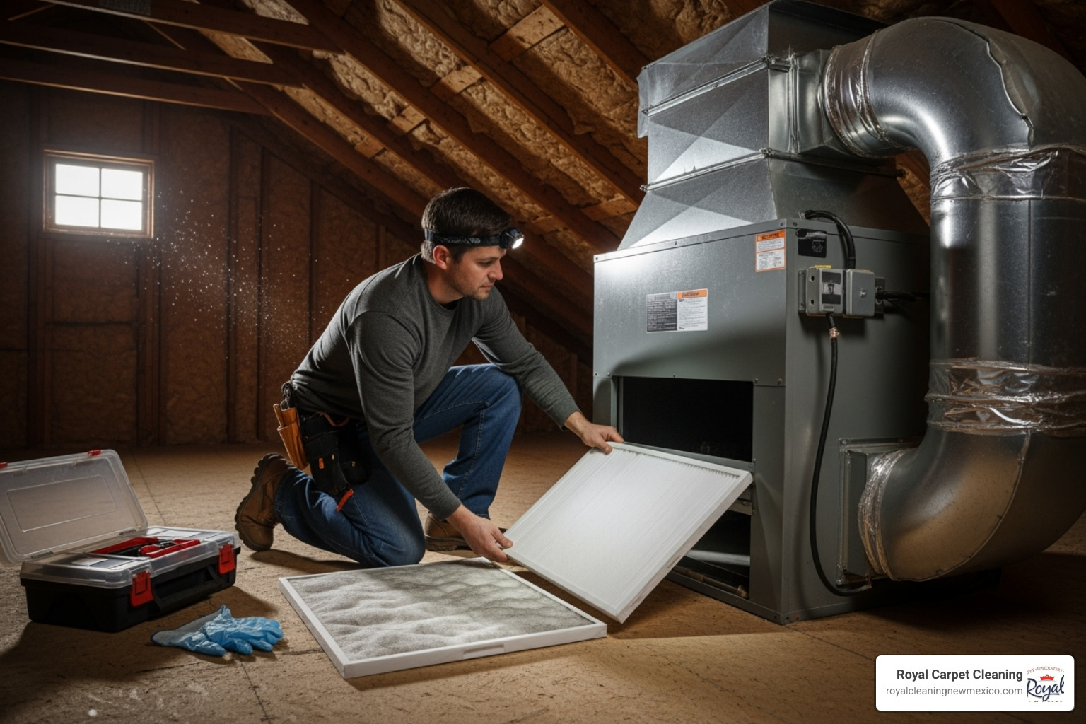 person changing an HVAC air filter - home allergen reduction