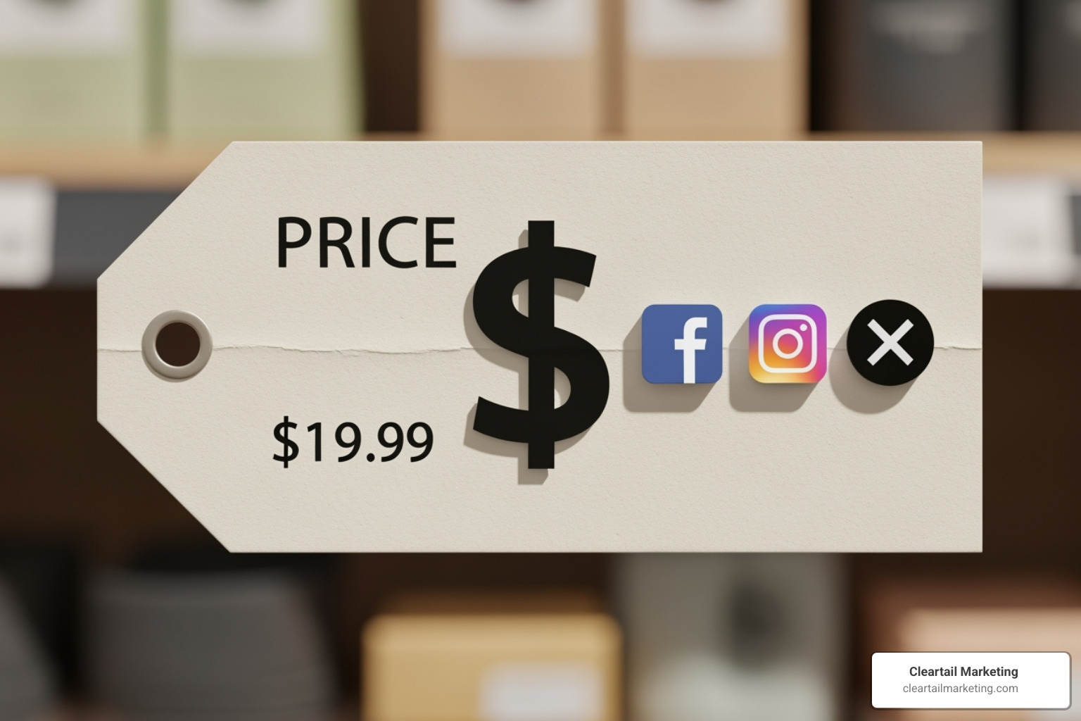 Price tag with a dollar sign on it next to social media icons - affordable social media management services for small businesses