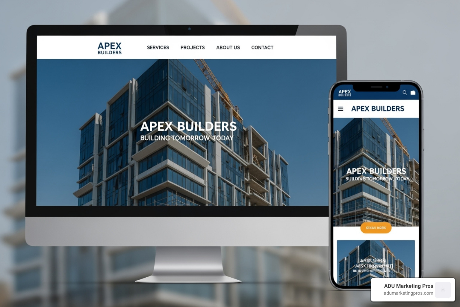 Well-designed construction company website on desktop and mobile - Construction Company Marketing