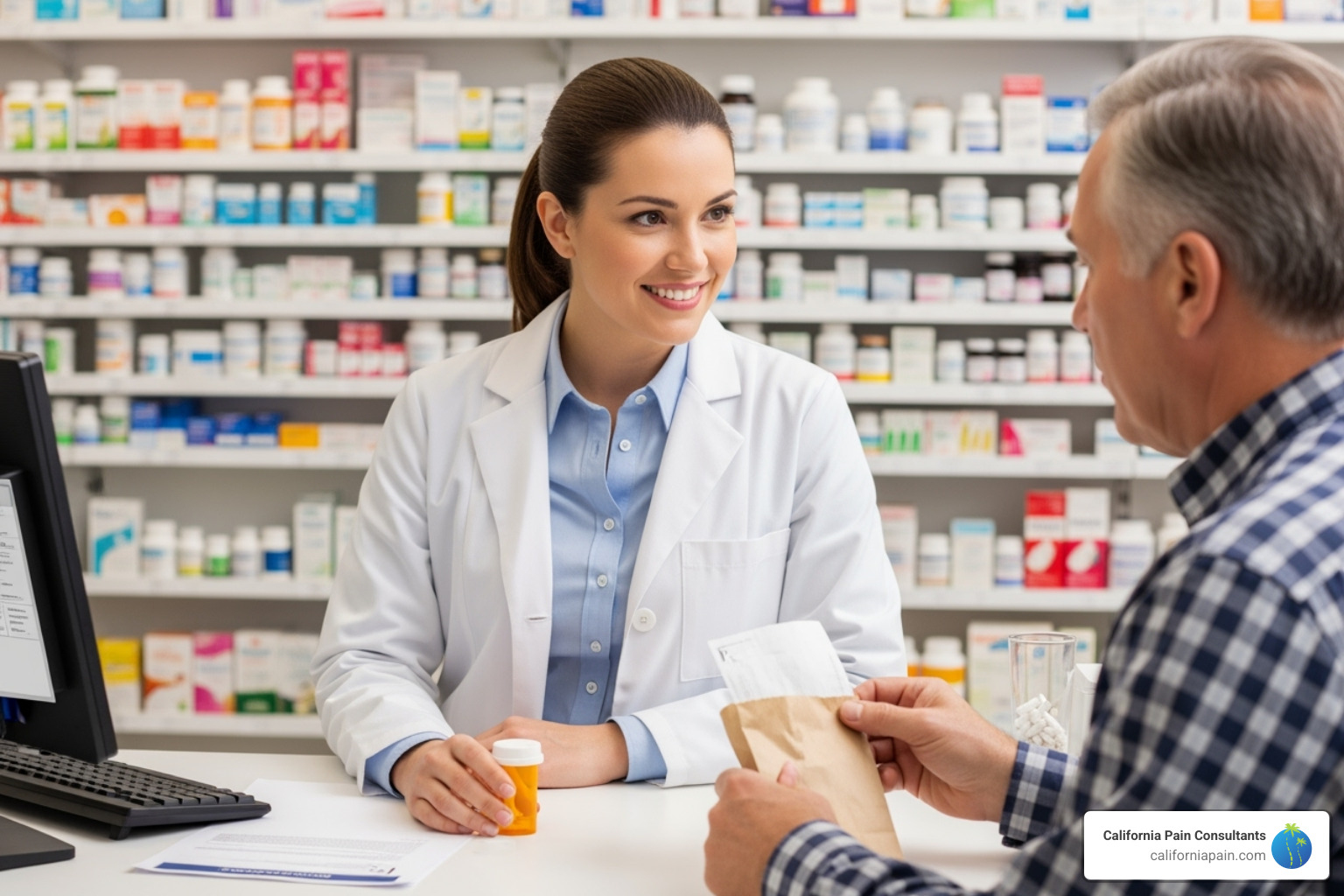 pharmacist consulting with a patient - pain medicine