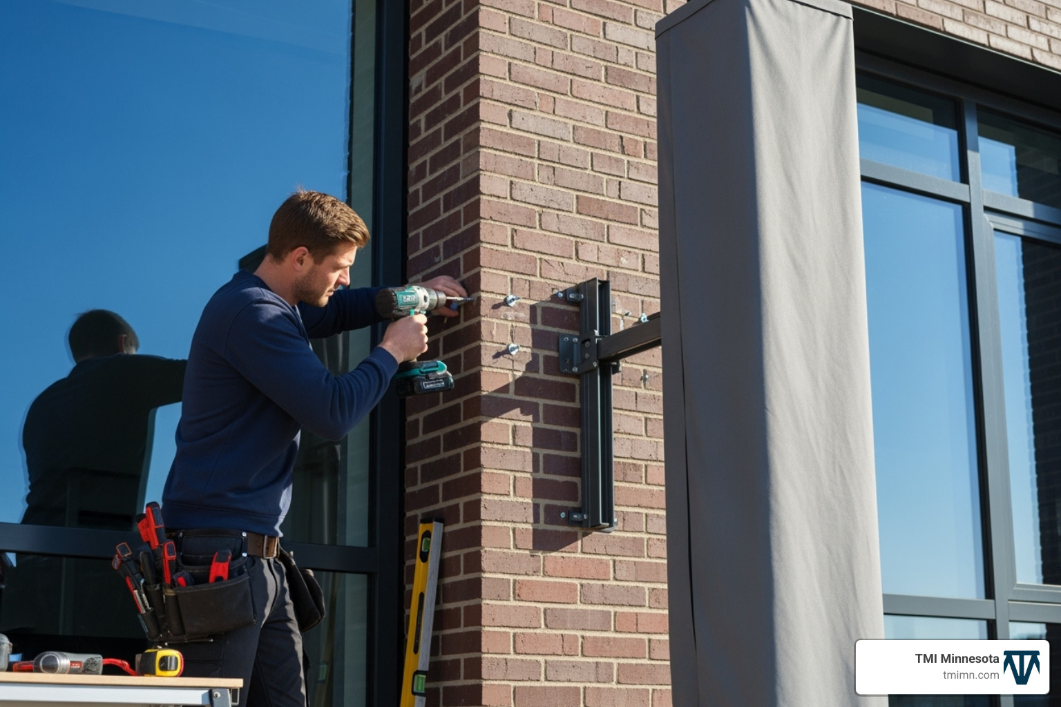 image of professional installing a wall-mounted umbrella - mountable umbrella