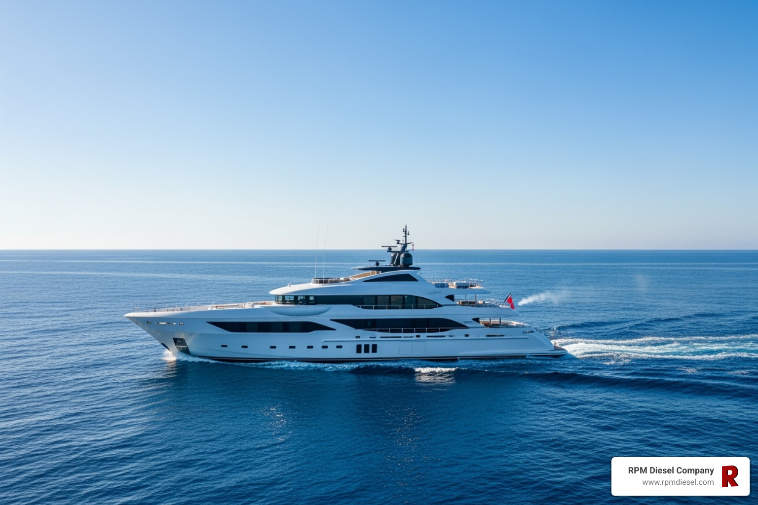 Modern vessel underway with minimal, clean exhaust plume, illustrating the benefits of precise fuel injection - Diesel engine fuel injection