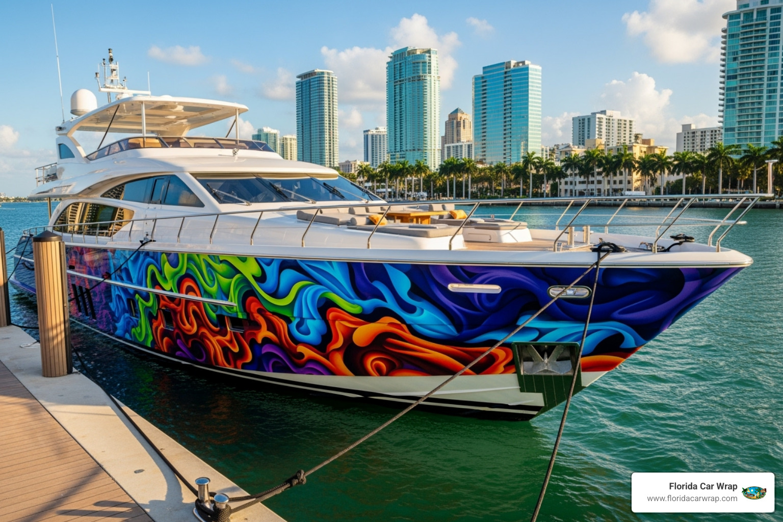Yacht with a custom 3M hull wrap - 3M Wraps Fort Lauderdale