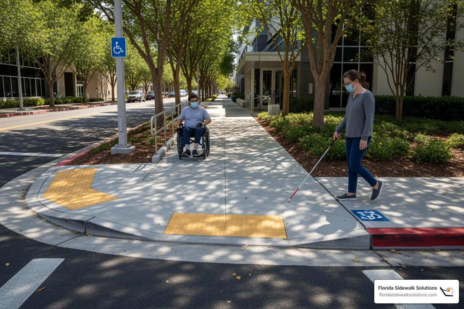 Image of a diagram illustrating correct sidewalk slope and width measurements - ADA compliance for sidewalks