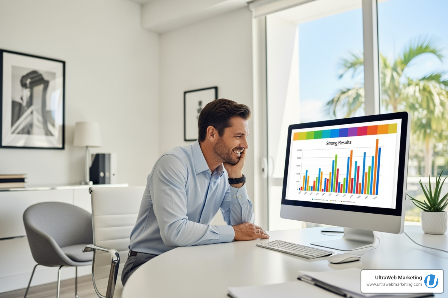 business owner in Boca Raton looking relieved while viewing positive results - search engine optimization agency business owner in Boca Raton looking relieved while viewing positive results - search engine optimization agency