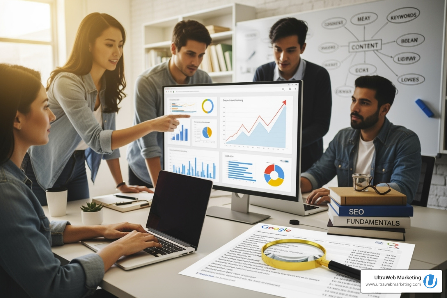 dashboard showing various SEO metrics like rankings, traffic, and backlinks - search engine optimization agency dashboard showing various SEO metrics like rankings, traffic, and backlinks - search engine optimization agency