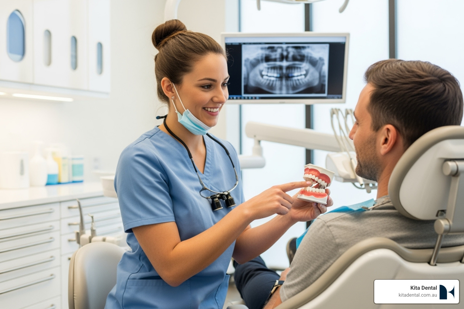 dental hygienist consulting with a patient in a modern clinic - dental hygienist sydney dental hygienist consulting with a patient in a modern clinic - dental hygienist sydney