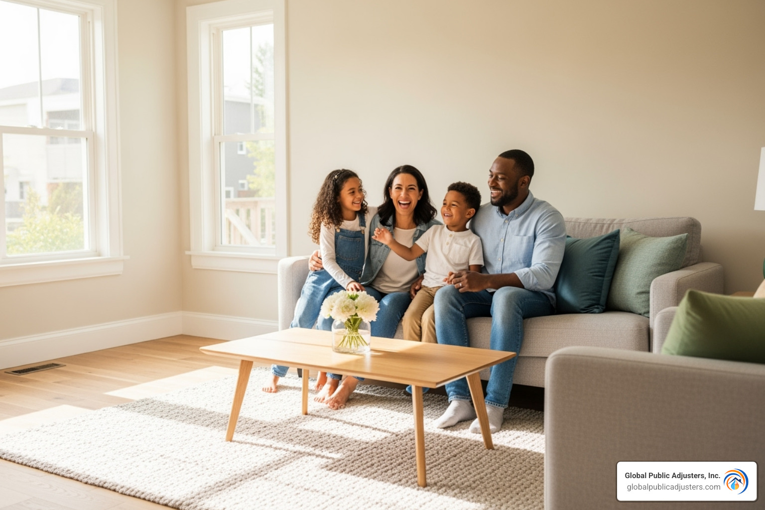 of a clean, restored home with a happy family - 24 7 flood response