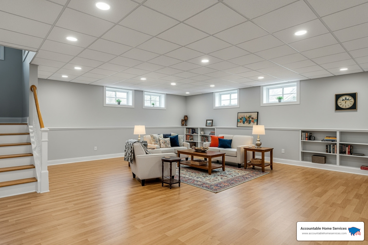 a clean, restored basement after mold remediation - mold remediation arvada