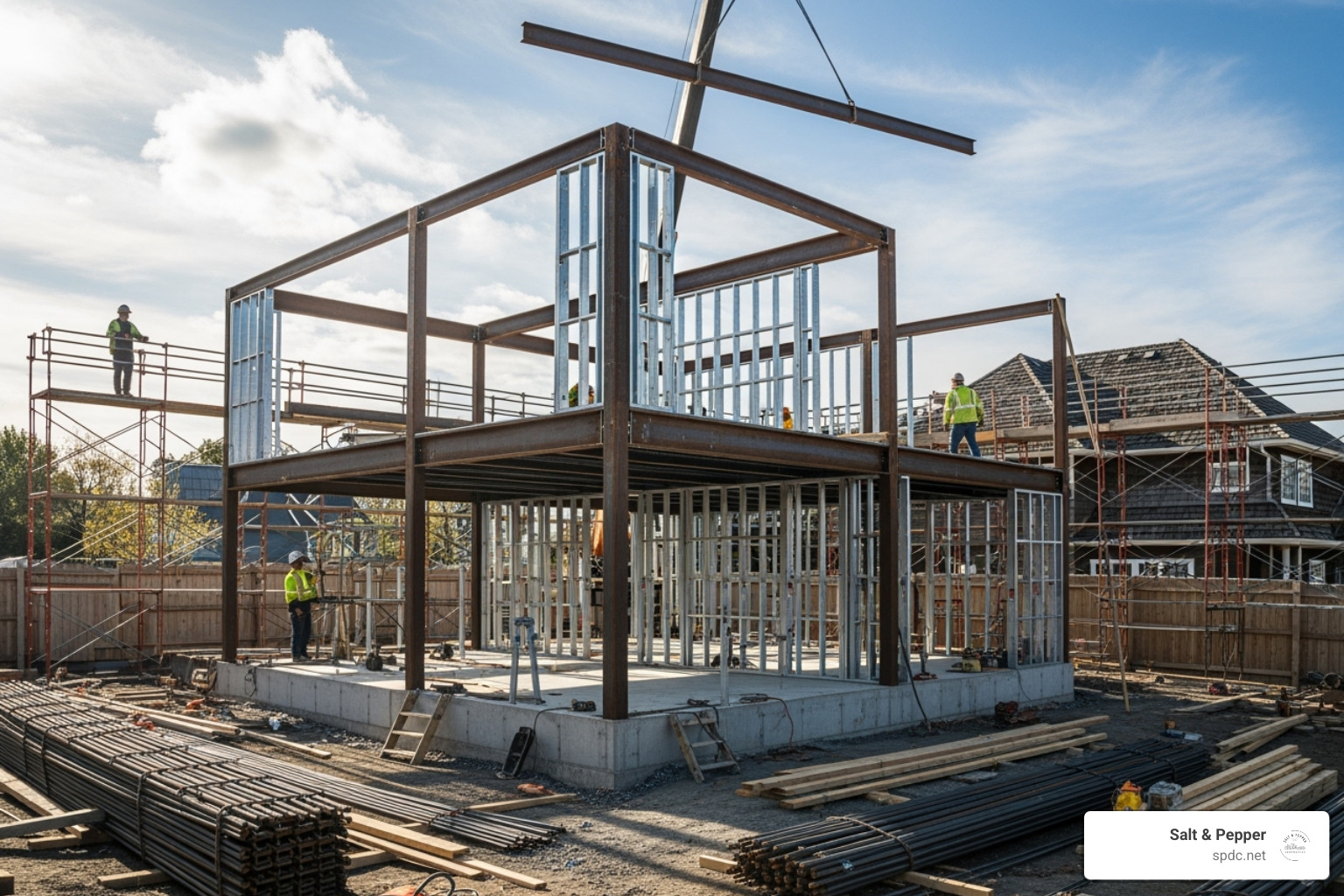 steel framework for a new home addition - Quality construction materials steel framework for a new home addition - Quality construction materials