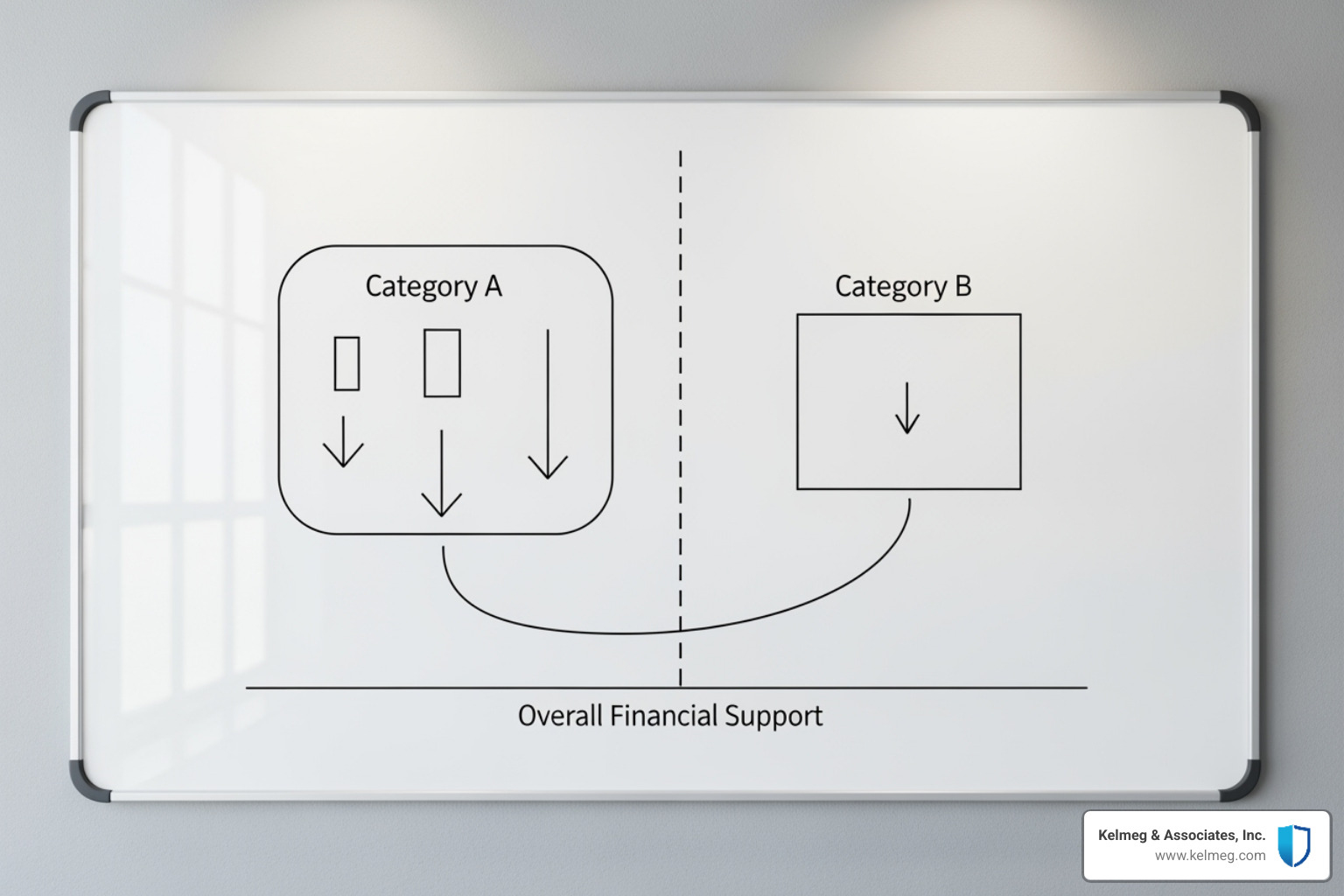 Comparison chart on a whiteboard showing financial support systems - Covid insurance for workers