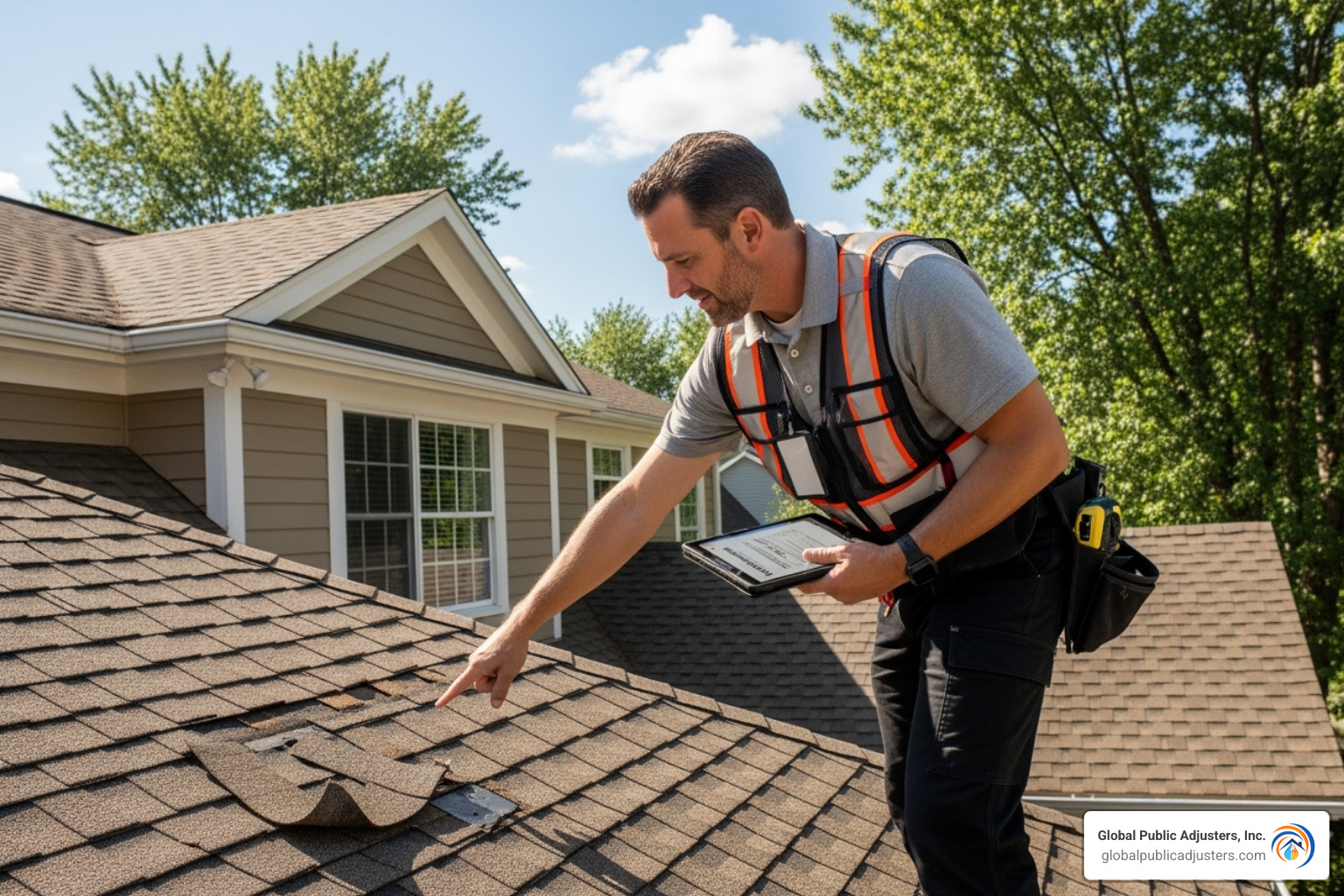 public adjuster inspecting roof damage - private adjuster