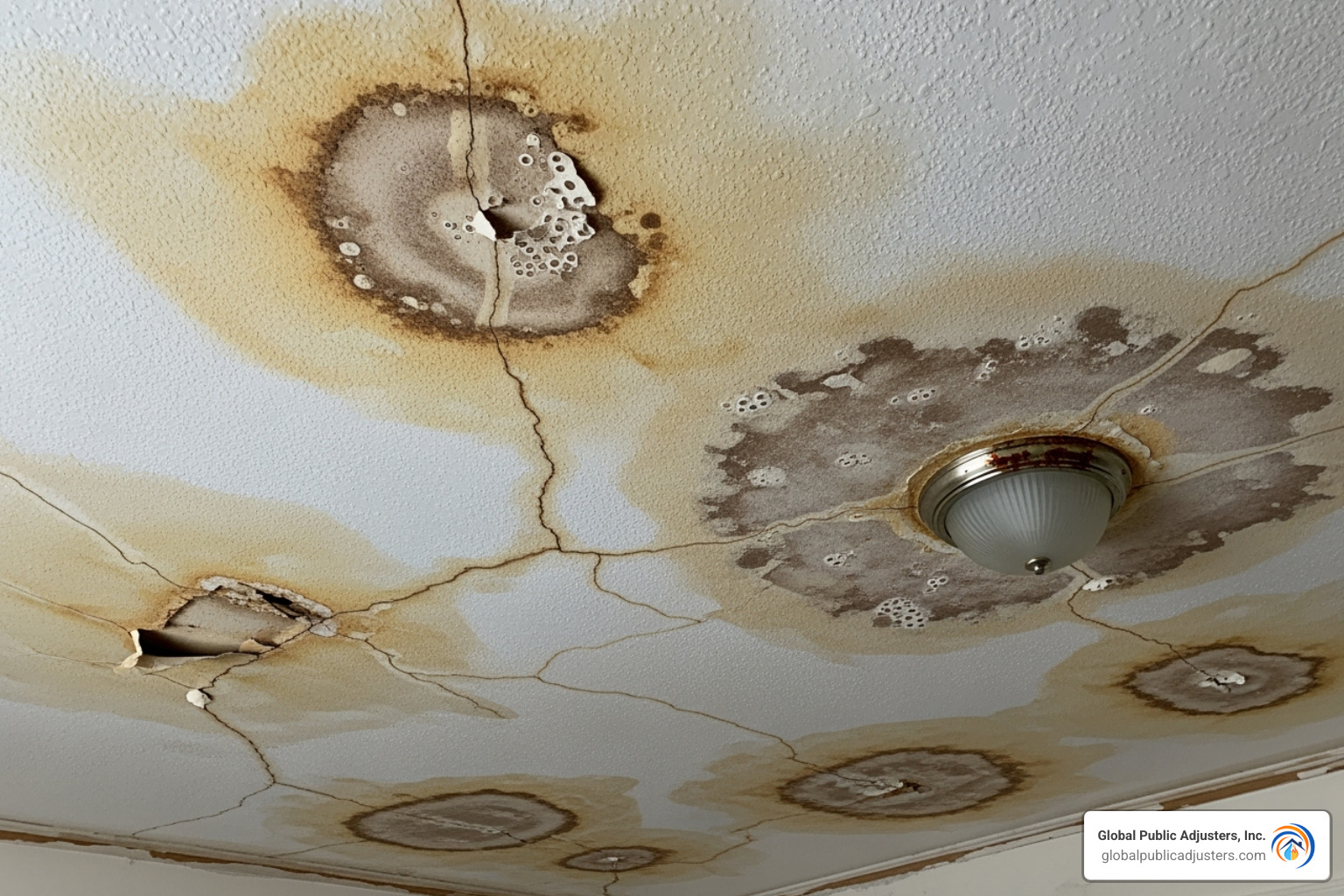 Home with visible water damage on ceiling - public adjusters in Florida