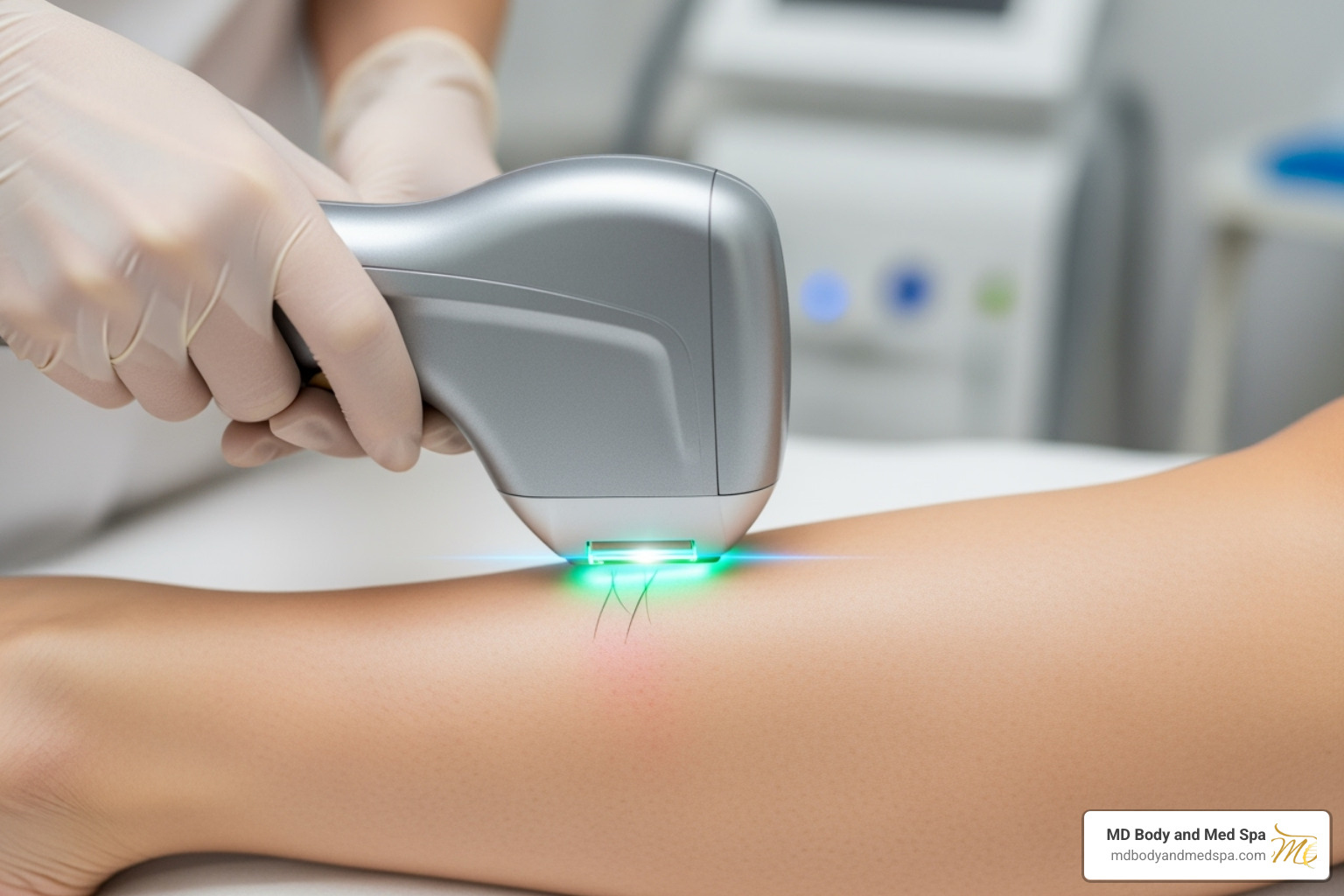 laser hair removal device being used on a leg - body laser hair removal
