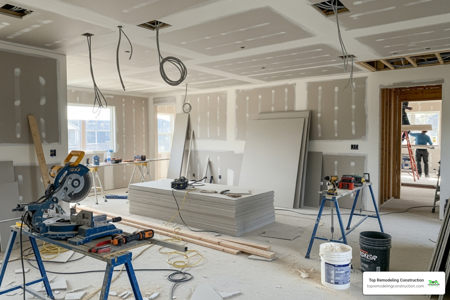 home interior during the construction phase with drywall and tools visible - home renovations company home interior during the construction phase with drywall and tools visible - home renovations company