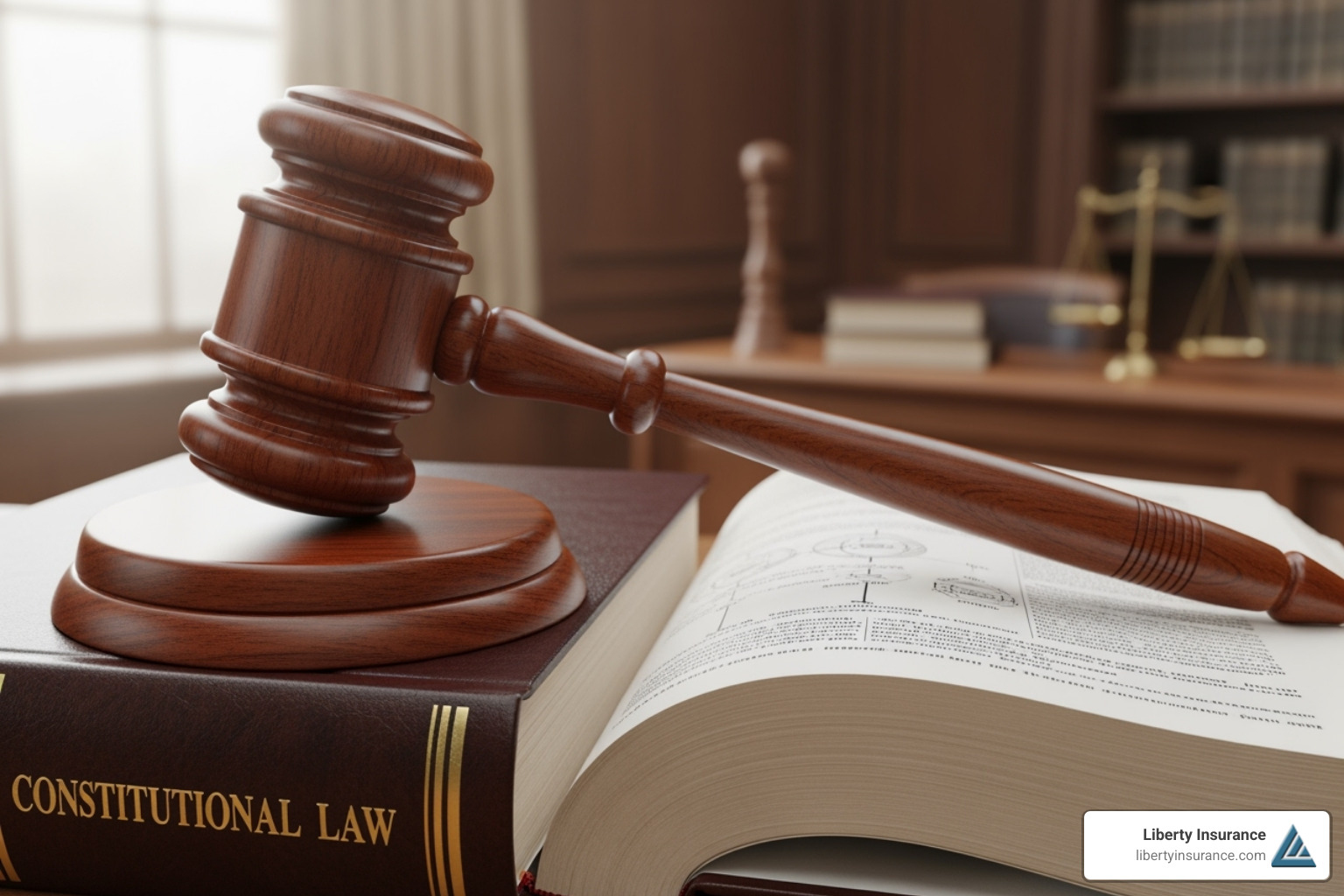 Gavel and a law book representing legal concepts - insurance for serving alcohol at event
