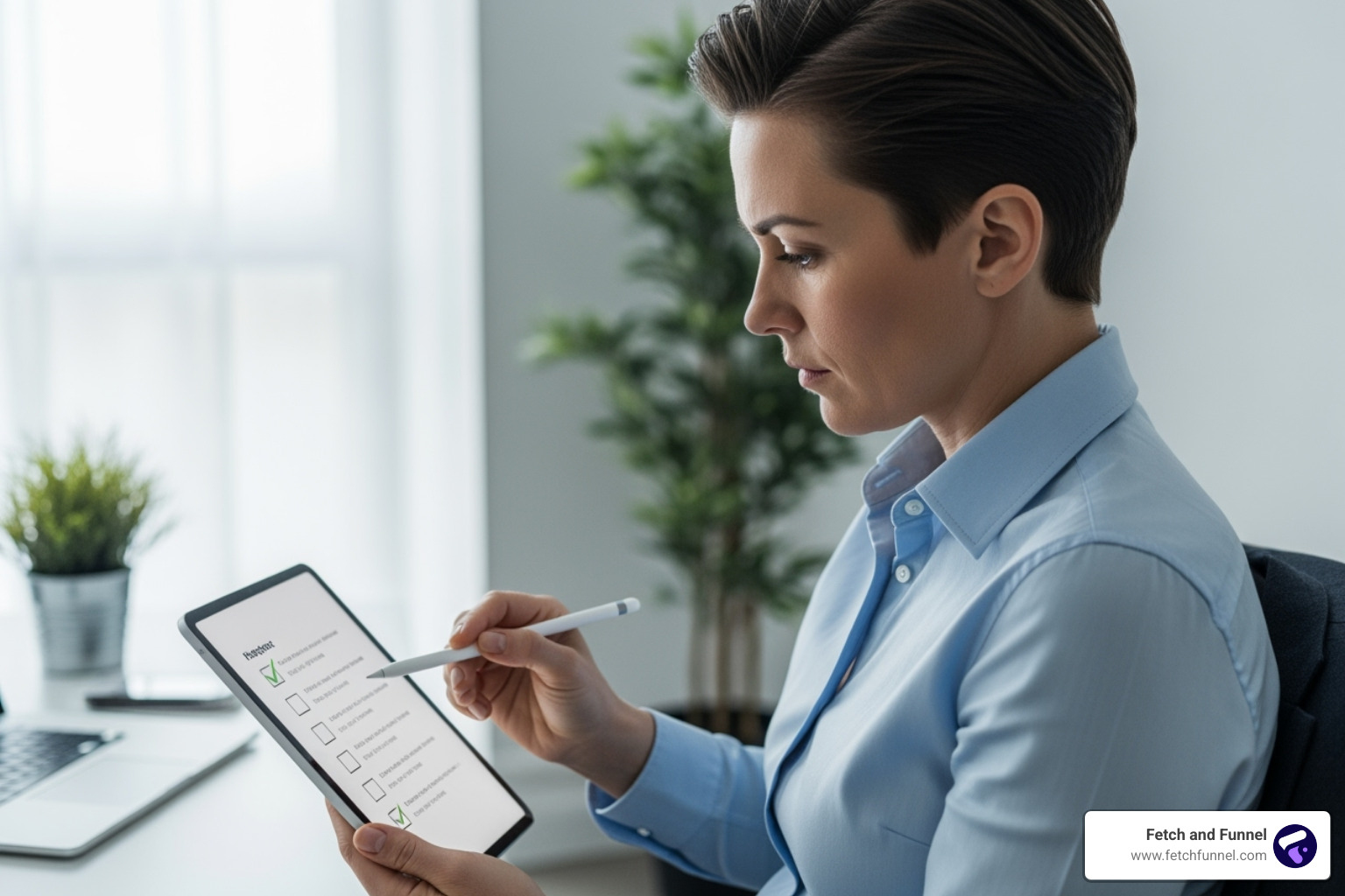 person reviewing checklist - funnel building agency person reviewing checklist - funnel building agency