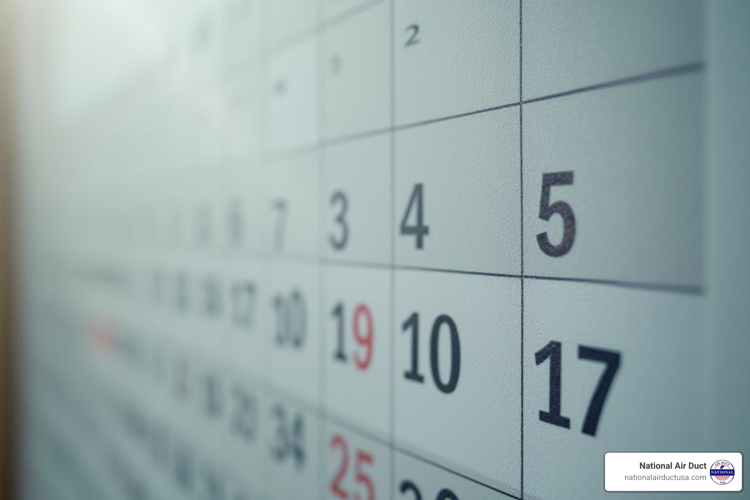 calendar with a 6-month reminder for HVAC check-up - air duct sanitizing
