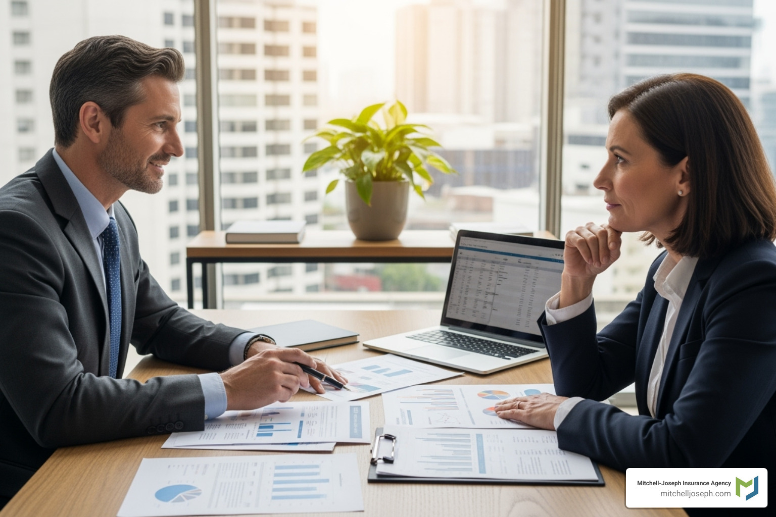 an insurance agent consulting with a small business owner - business insurance honeoye falls
