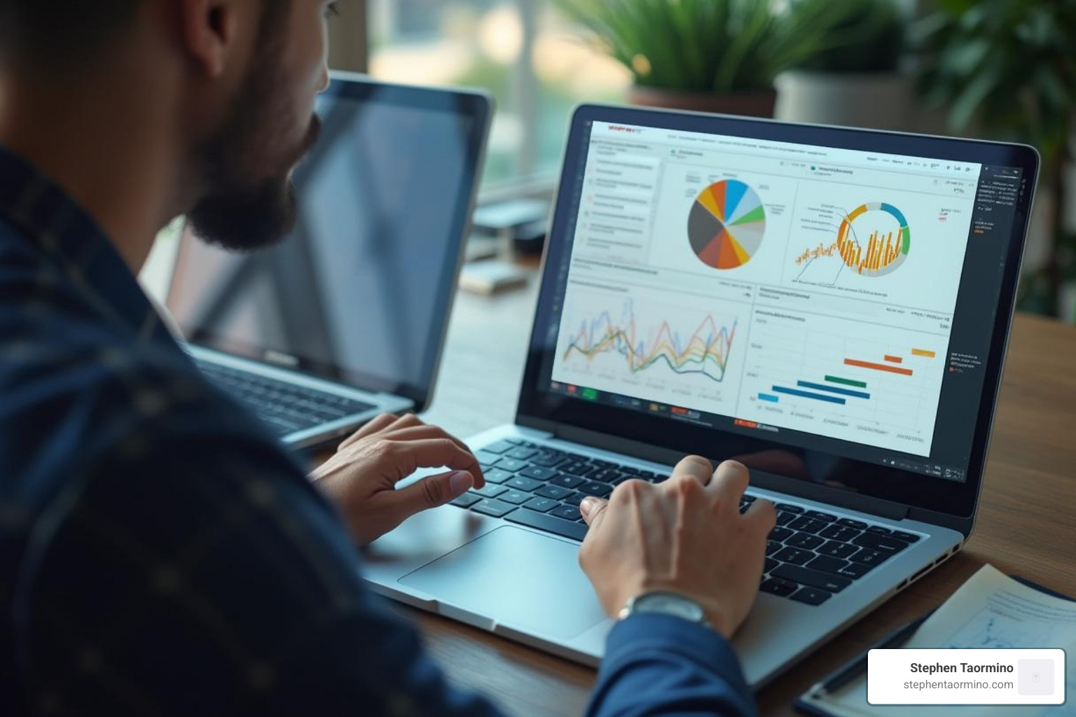 person analyzing webinar analytics on a laptop - best way to host a webinar