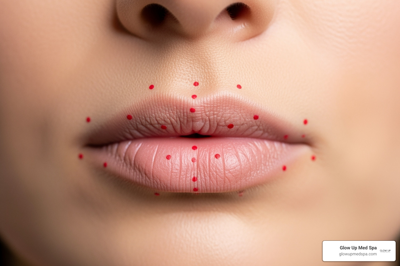 Image illustrating the common injection points for treating lip lines around the mouth - Botox for lip lines
