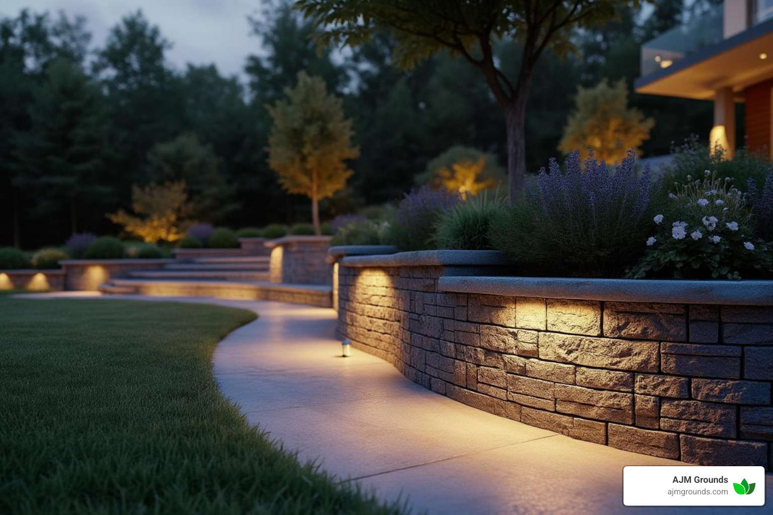 curved retaining wall with integrated lighting - installing cap stone on retaining wall curved retaining wall with integrated lighting - installing cap stone on retaining wall